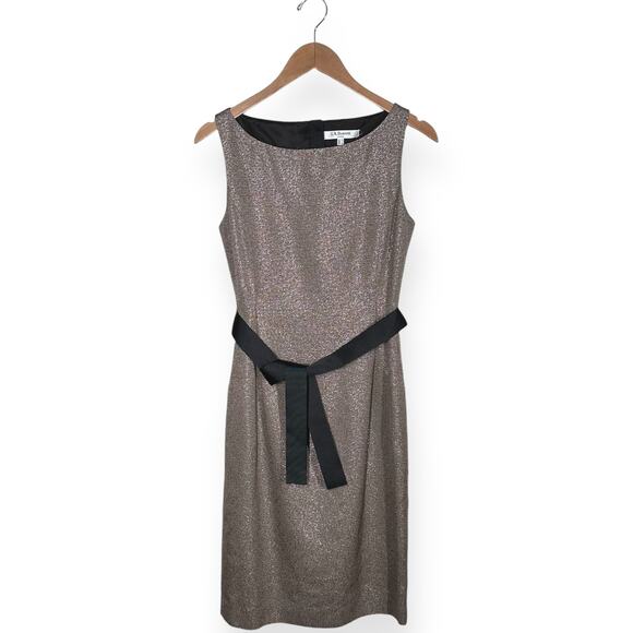 LK BENNETT UK Cerys Sheath Gold Dress Metallic Bow Tie Knee Length Cocktail Chic - Picture 9 of 11